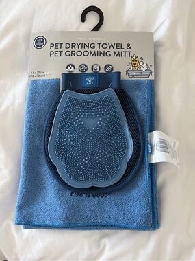 NET Life is Good Blue Pet Drying Towel & Grooming Mitt